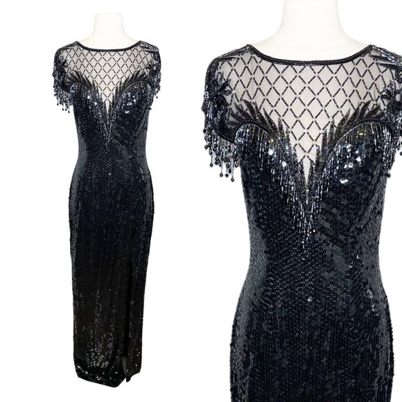 Niteline Dresses & Skirts - Vintage 90s Size 10 Niteline Sequin Formal Dress Flashy Gown Beaded Fringe